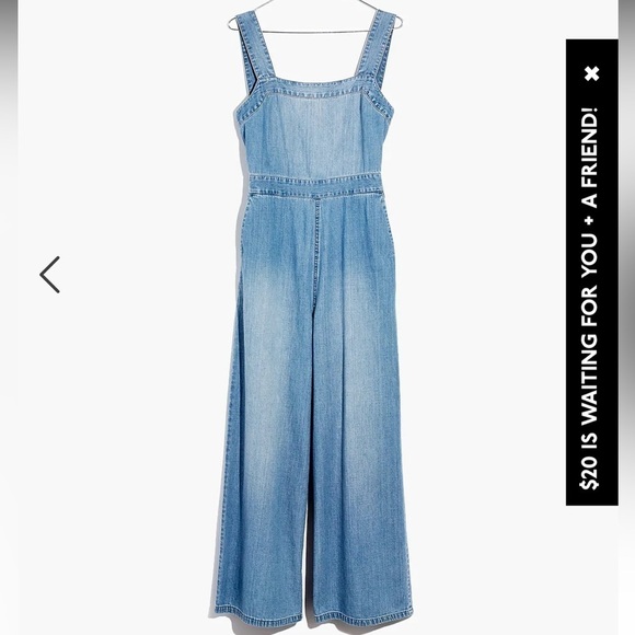 Madewell Denim Apron Bow-Back Jumpsuit natural fiber cotton size 6 - Picture 1 of 14